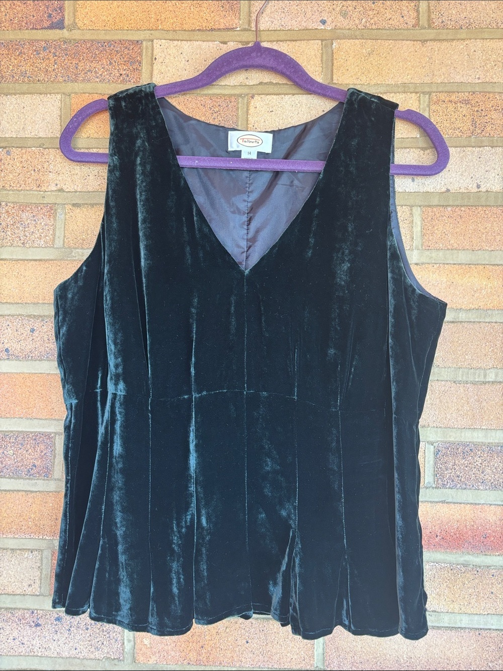 Talbots Sleeveless Dark Green Peplum Rayon Silk Velvet V-Neck Tank Top 14